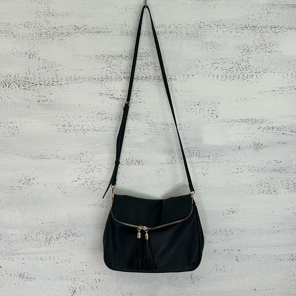BP black + brown fold over purse.  Med/large size